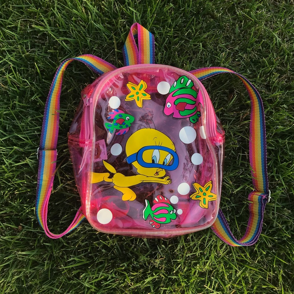 VTG Tweety Bird Pink Rainbow Plastic Backpack